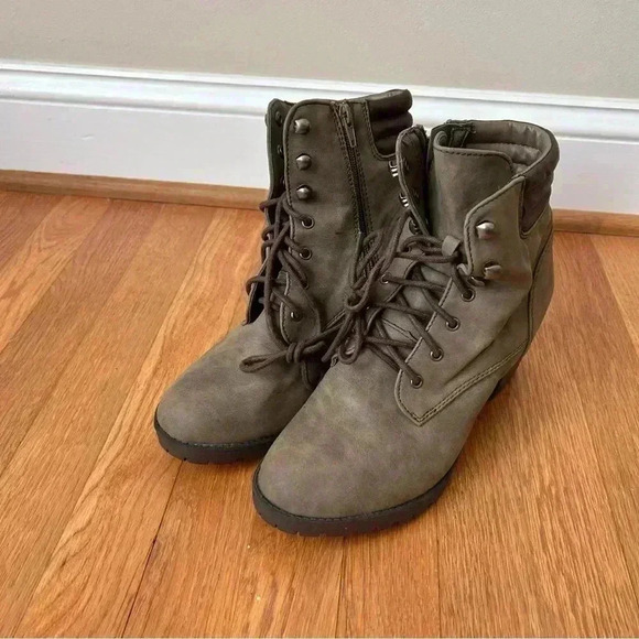 Report Women's Bronx Military Combat Moto Lace Up Mid Calf Heeled Boots Size 10 - Picture 2 of 9